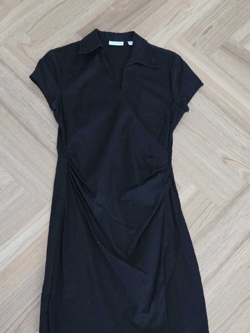 New York & Company Black Collared Midi Dress with Wrap Detail Medium Runs Small